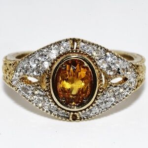 $395 .925 Sterling Silver 1.40CT Natural Yellow Citrine & Topaz Cocktail Ring